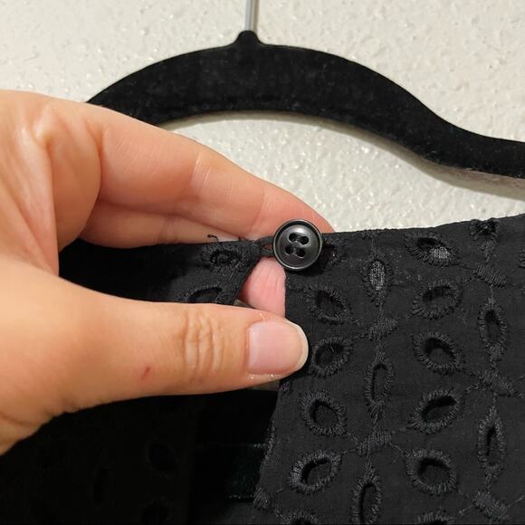 Lark & Ro Black Eyelet Fringe Trim Shift Dress Womens XS Pom Pom Whimsigoth - Picture 4 of 10